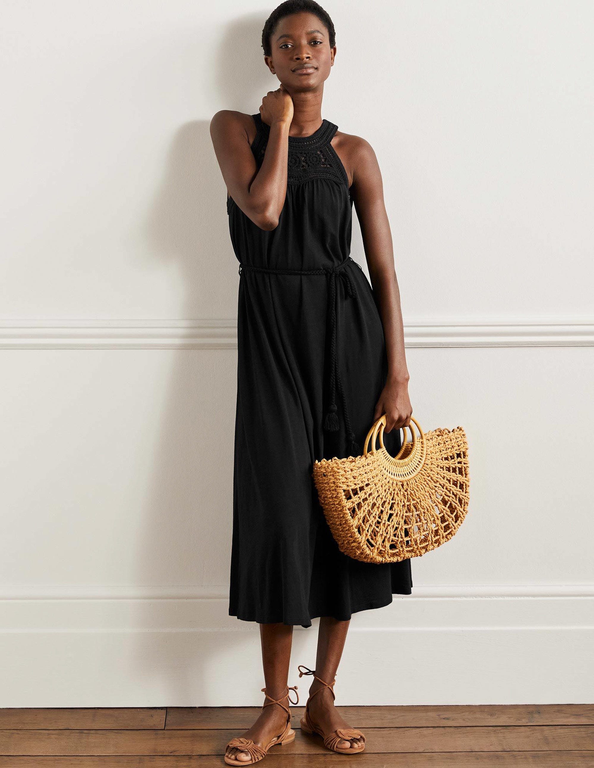 Robe midi Anais en jersey BLK Femme Boden, Black
