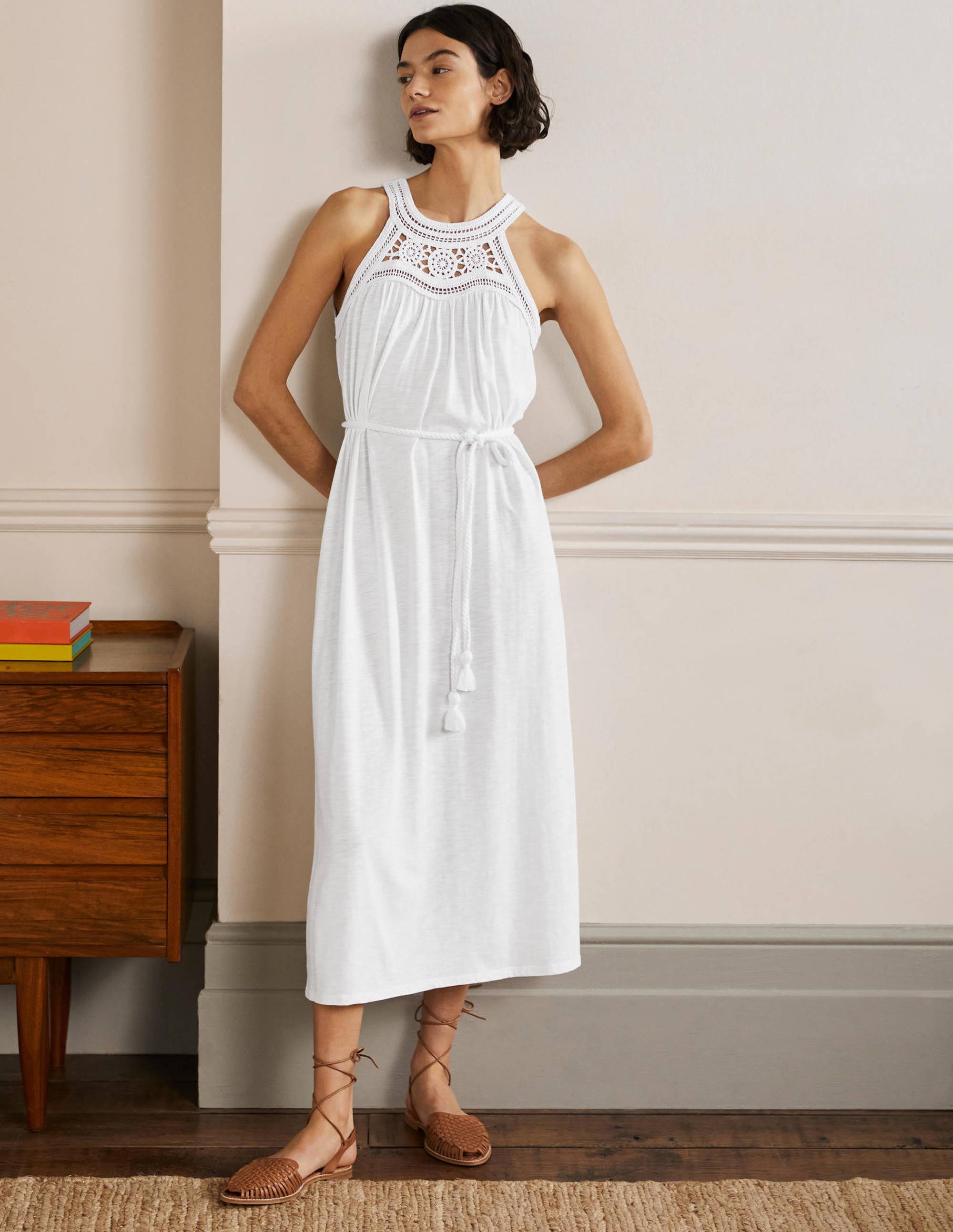 Robe midi Anais en jersey WHT Femme Boden, White
