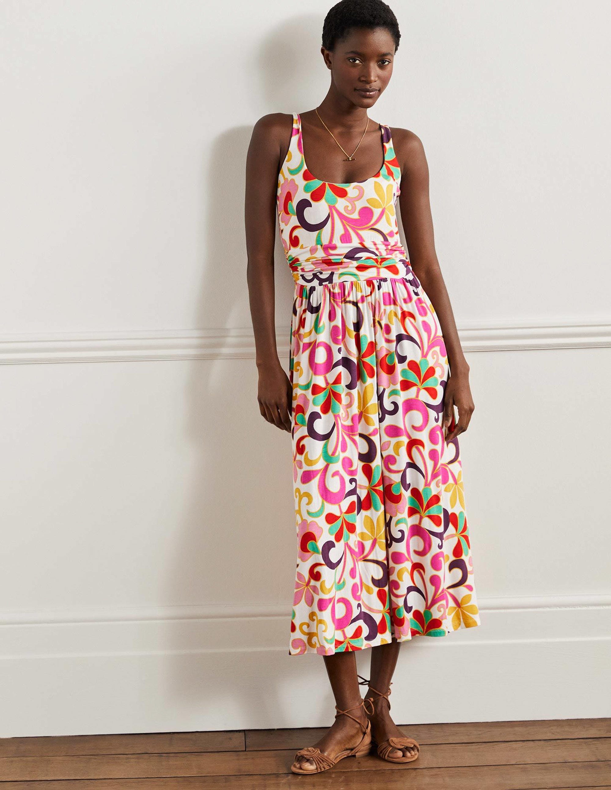 Robe midi col U en jersey MUL Femme Boden, Multi