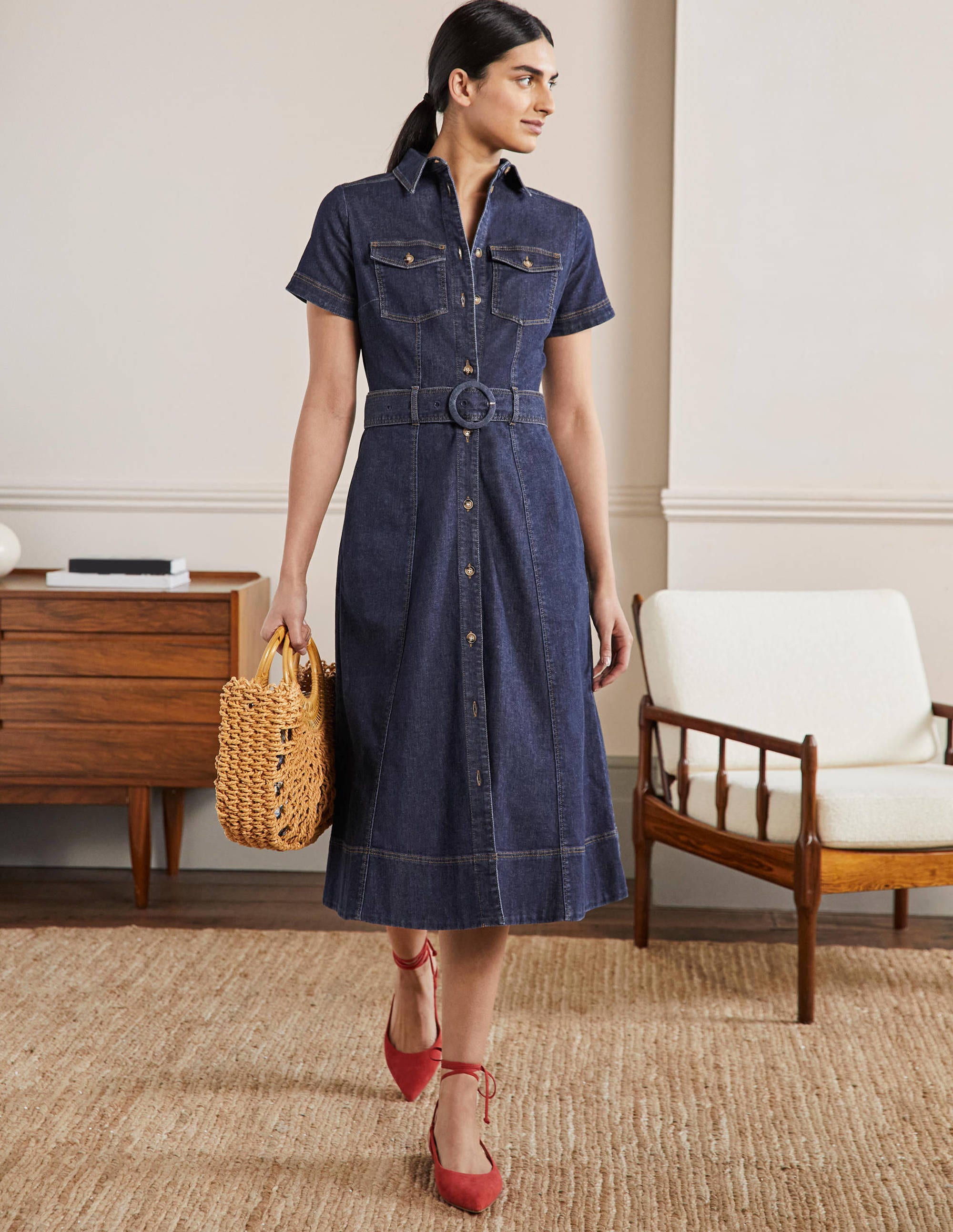 Robe-chemise midi à ceinture MDN Femme Boden, Vintage