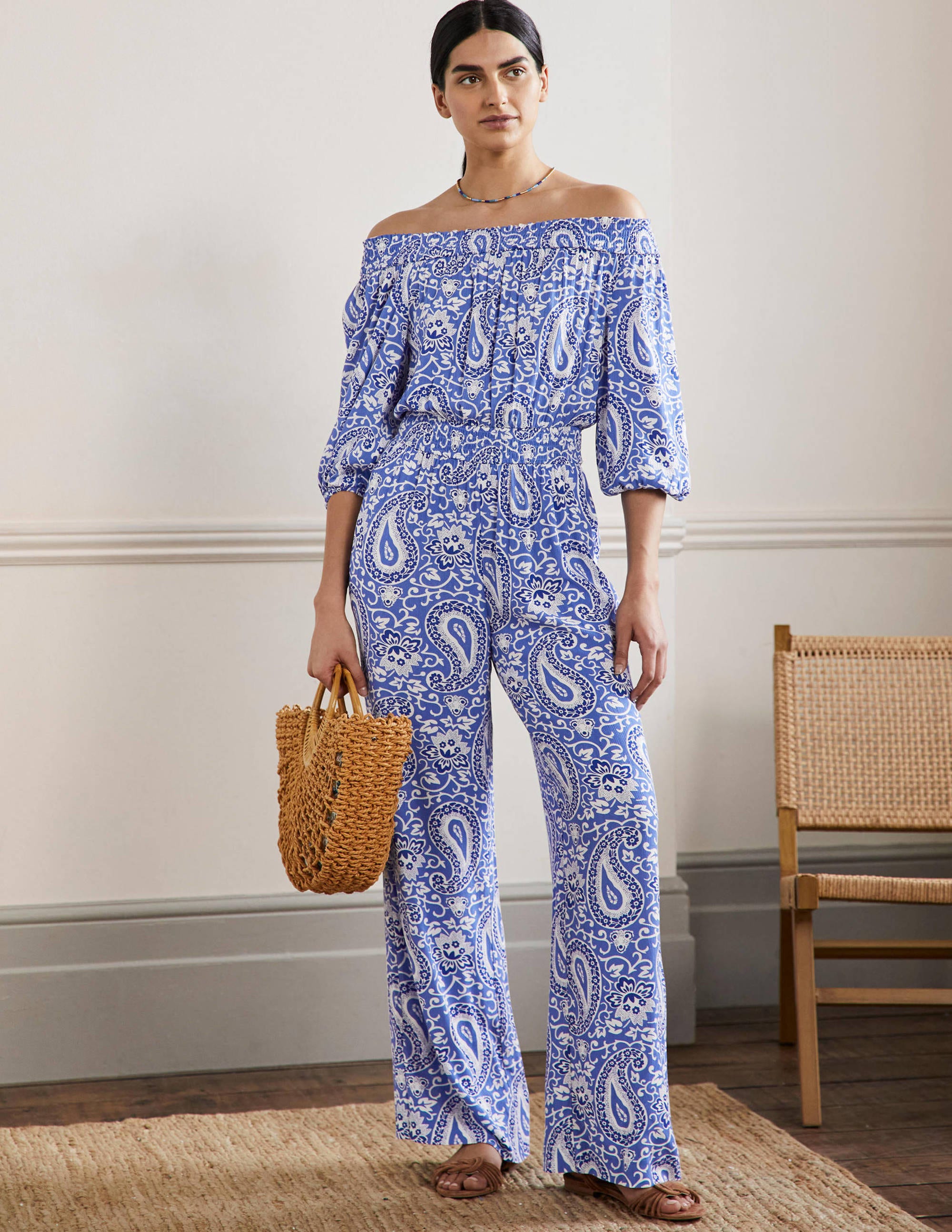 Combinaison à épaules dénudées BLU Femme Boden, Blue