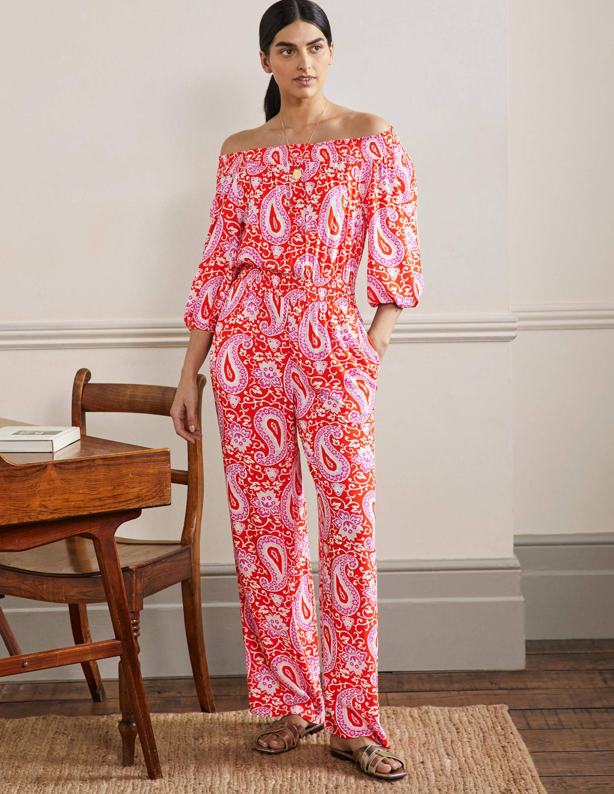 Combinaison à épaules dénudées RED Femme Boden, Orange