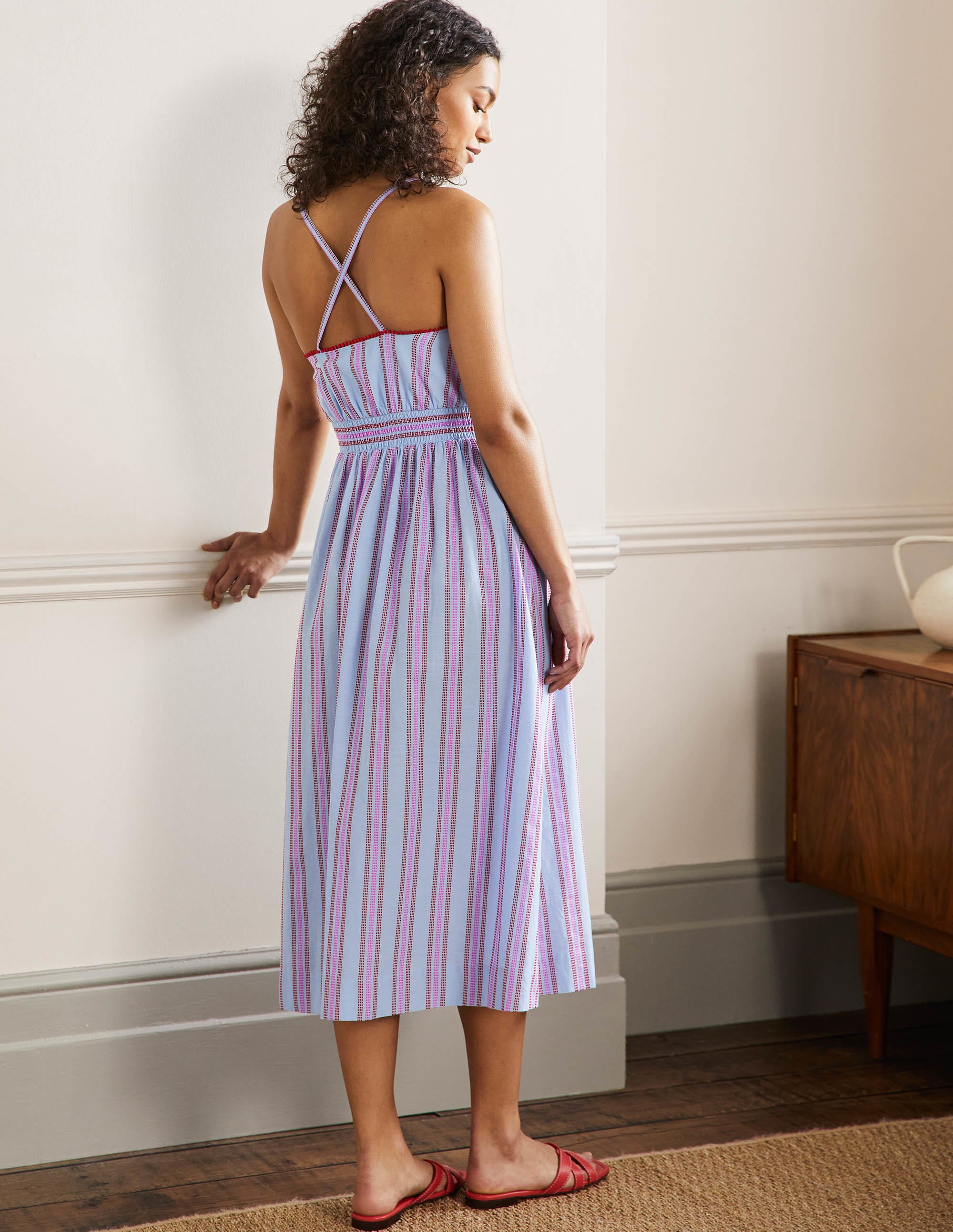 Robe midi dos-nu à rayures BLU Femme Boden, Blue