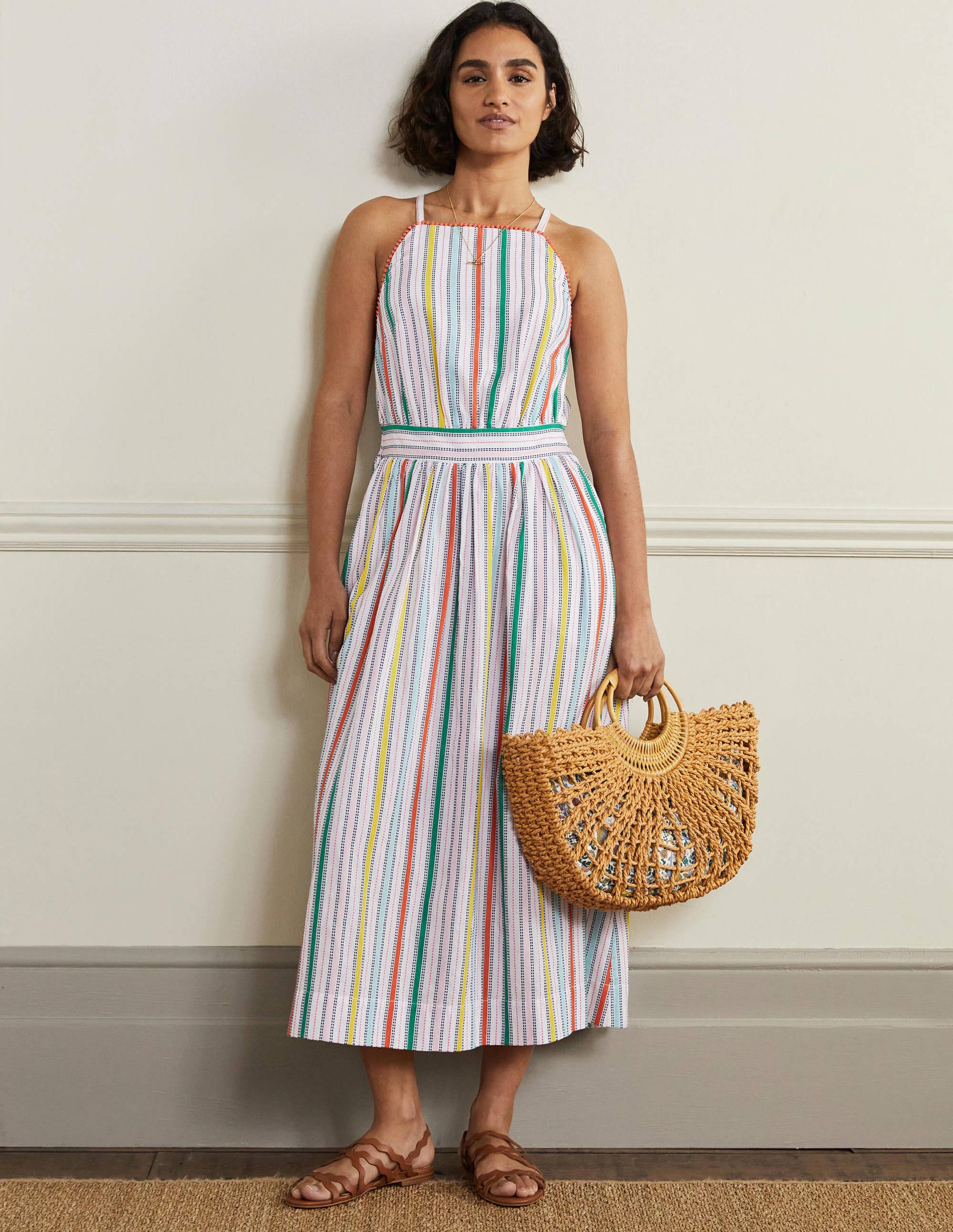 Robe midi dos-nu à rayures MUL Femme Boden, Multi