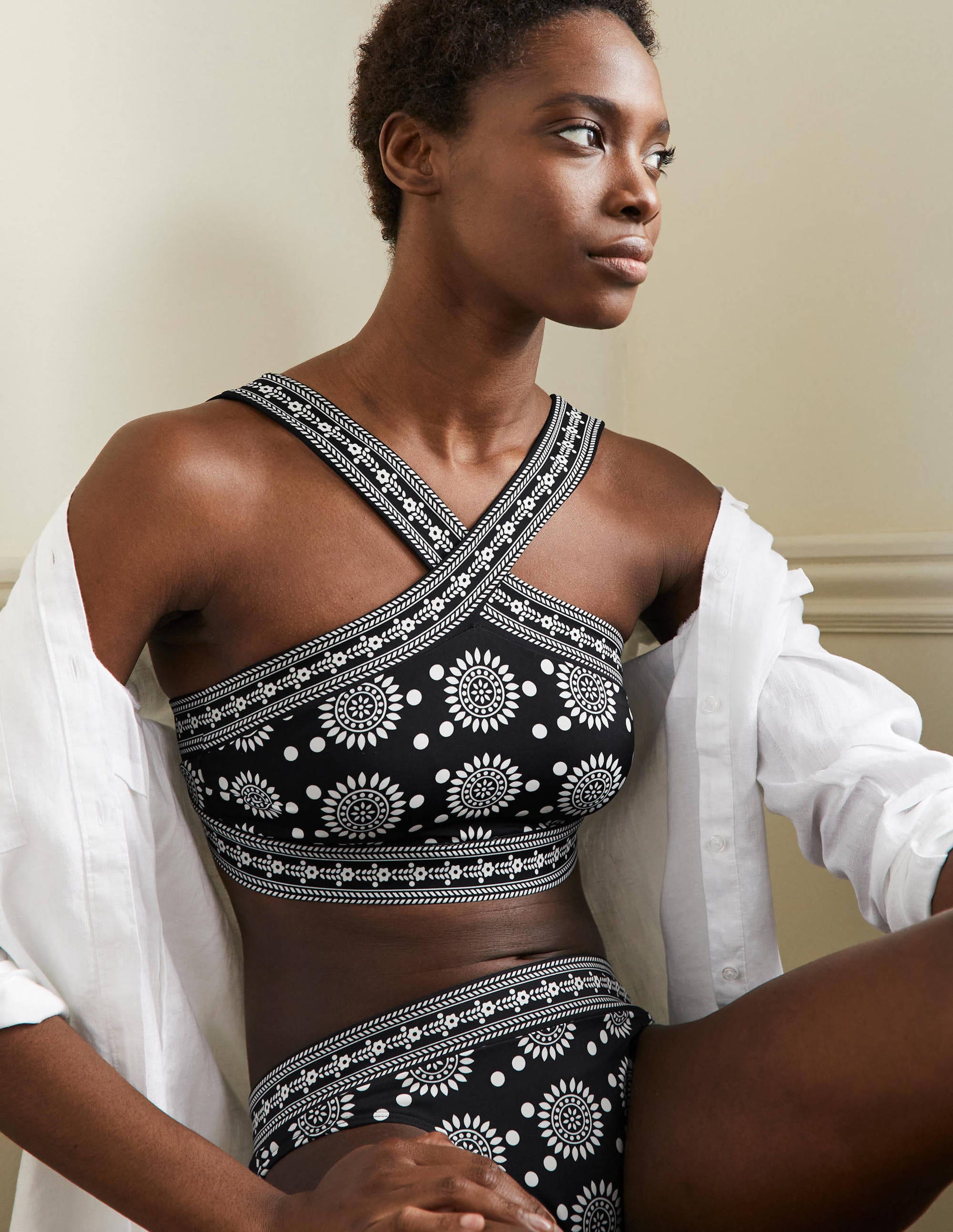 Haut de bikini Positano à motif pêle-mêle BLK Femme Boden, Black