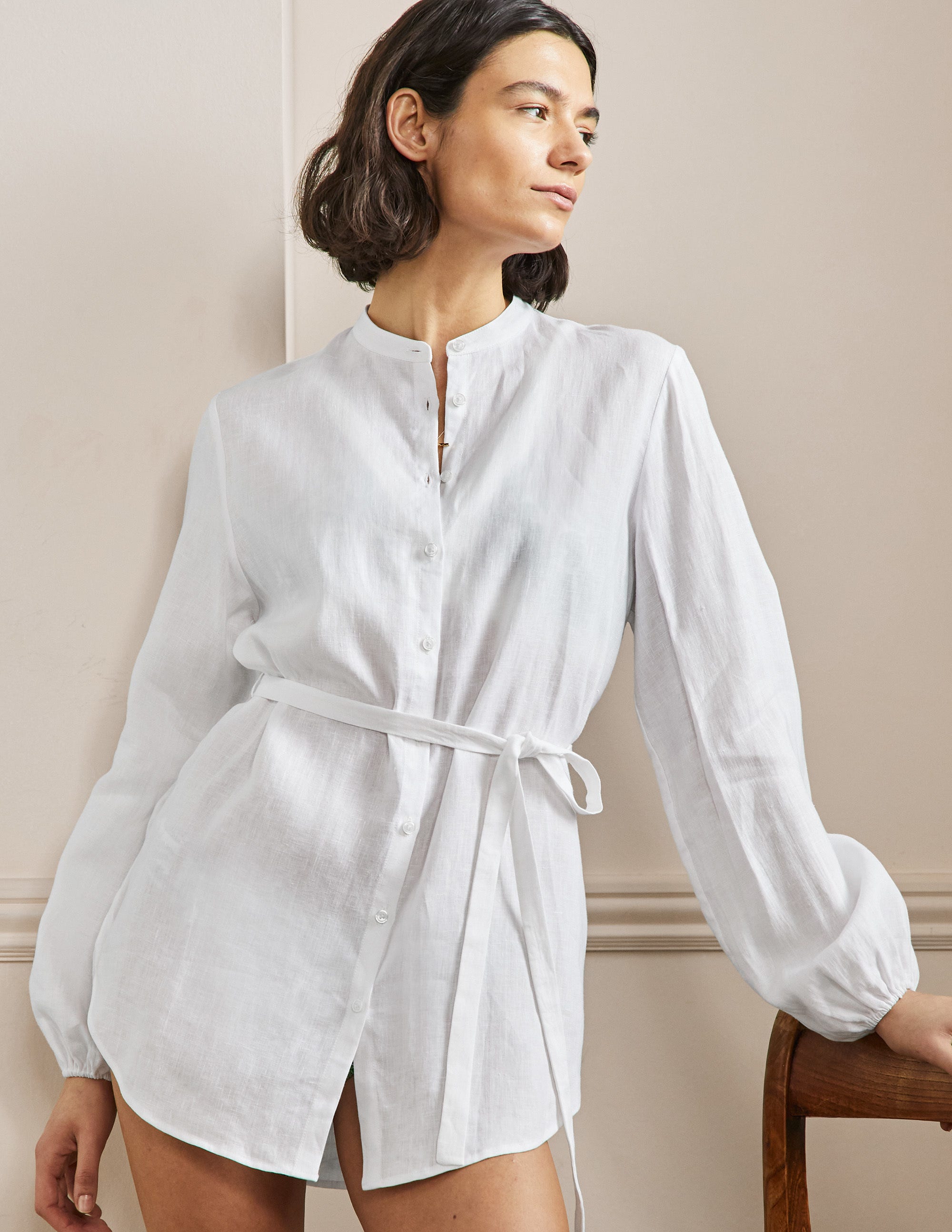 Chemise Rosie en lin WTH Femme Boden, White